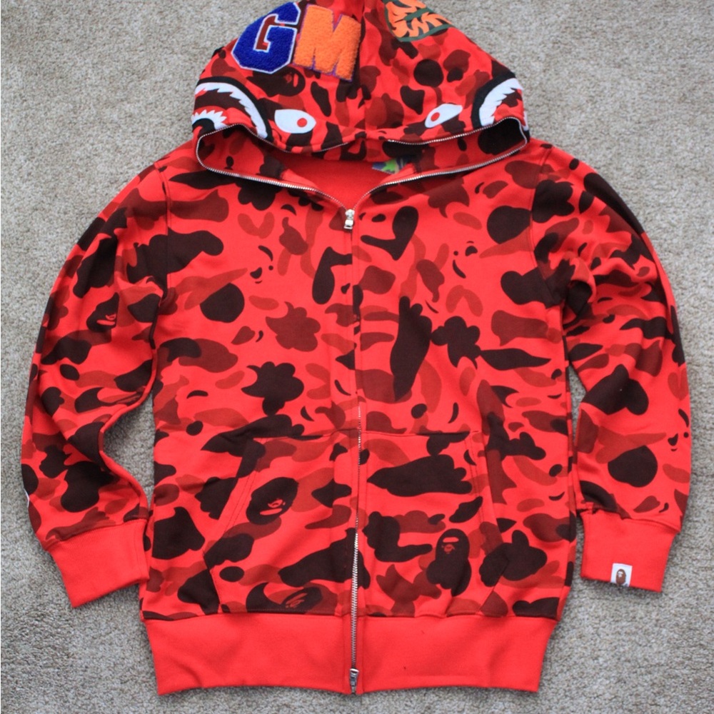 Bape Red Camouflage Shark Hoodie